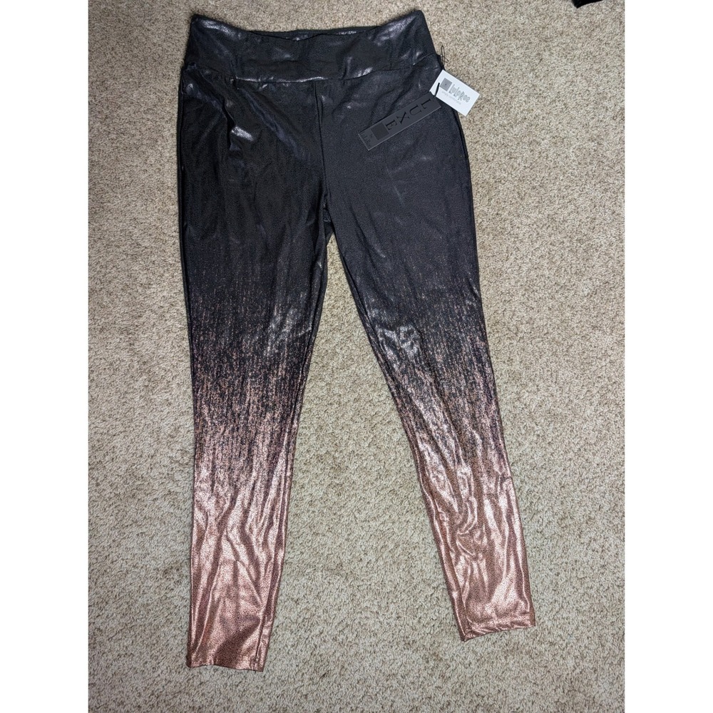 LuLaRoe LUXE Metallic Ombré Flare Pants XL Black Rose Gold Disco NWT